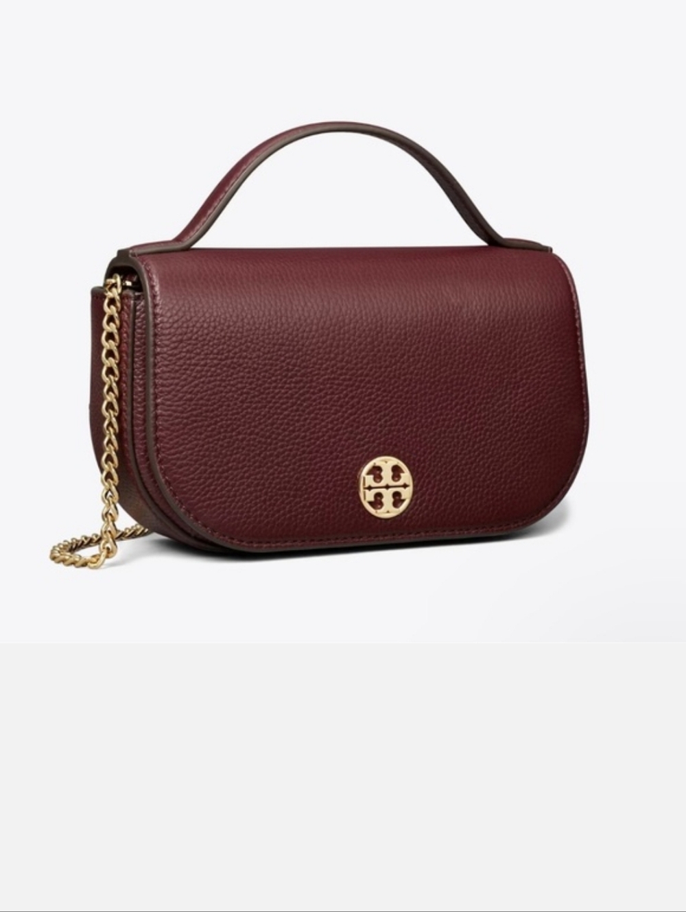 Tory Burch Burgundy Pebbled Leather Top-Handle Crossbody with Gold Hardware